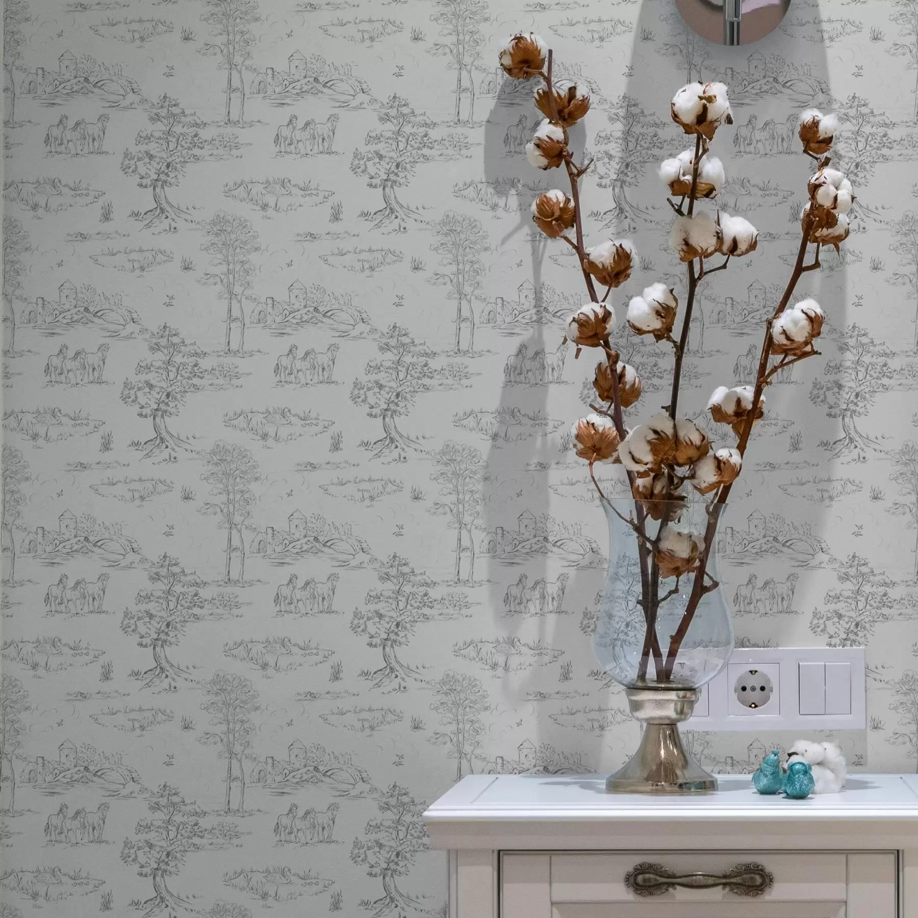 wall murals Пејзаж са коњима у сиво-белом стилу a00133v2