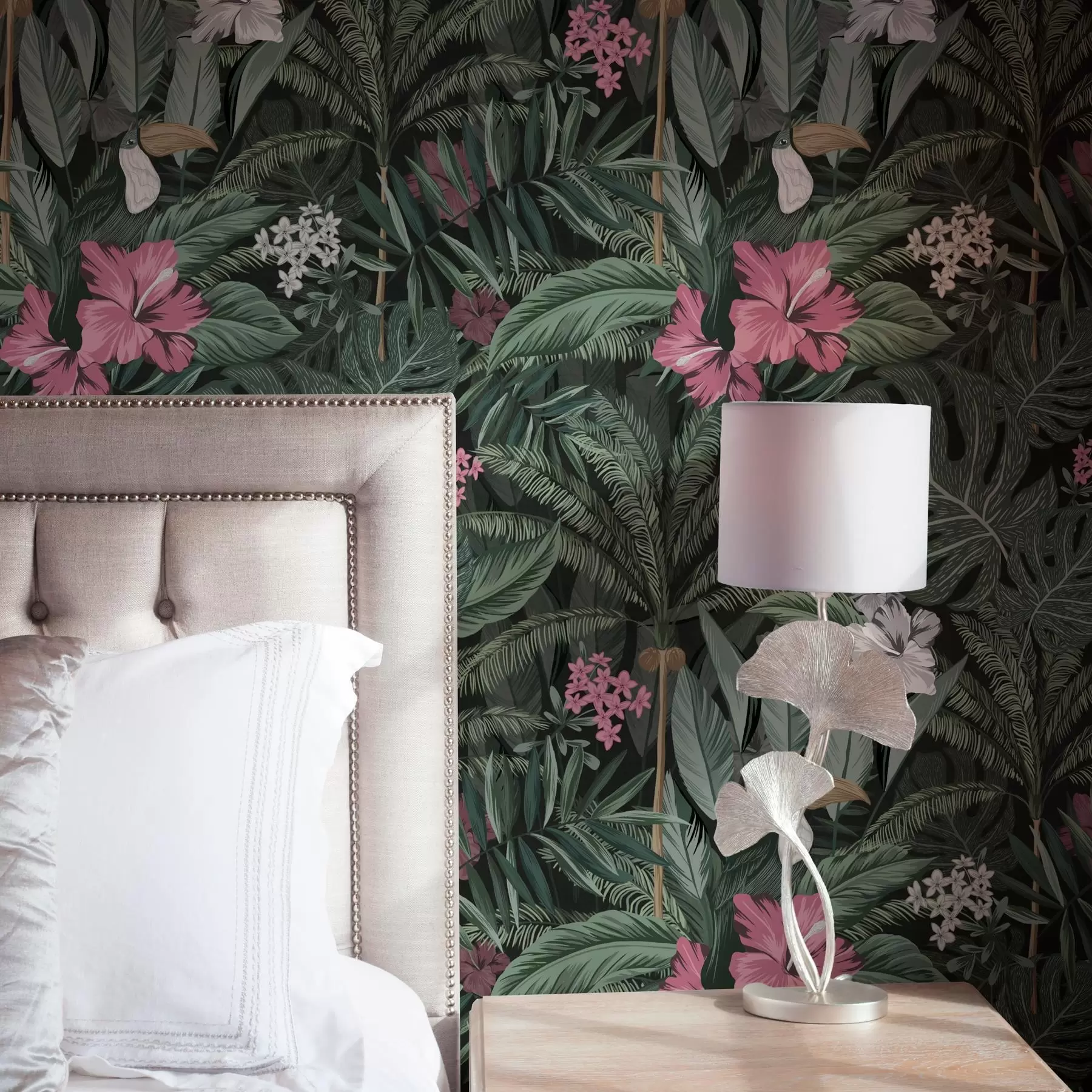 wall murals Тропско лишће и птица на тамној позадини a00140