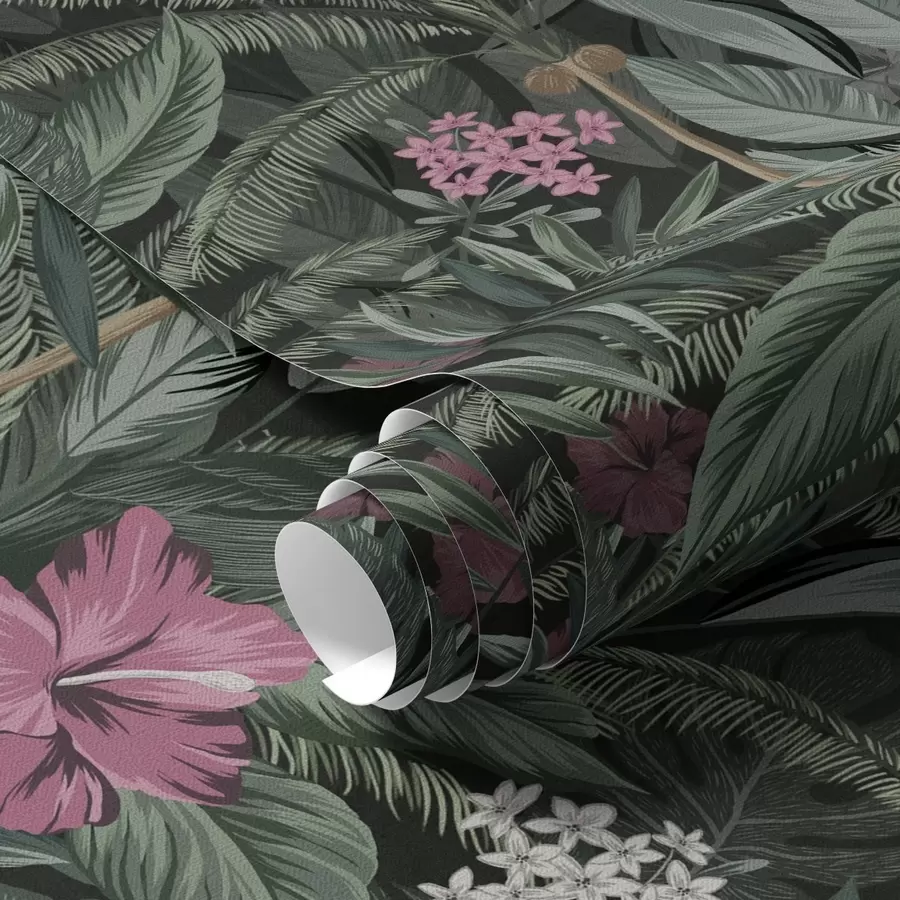 wall murals Тропско лишће и птица на тамној позадини a00140