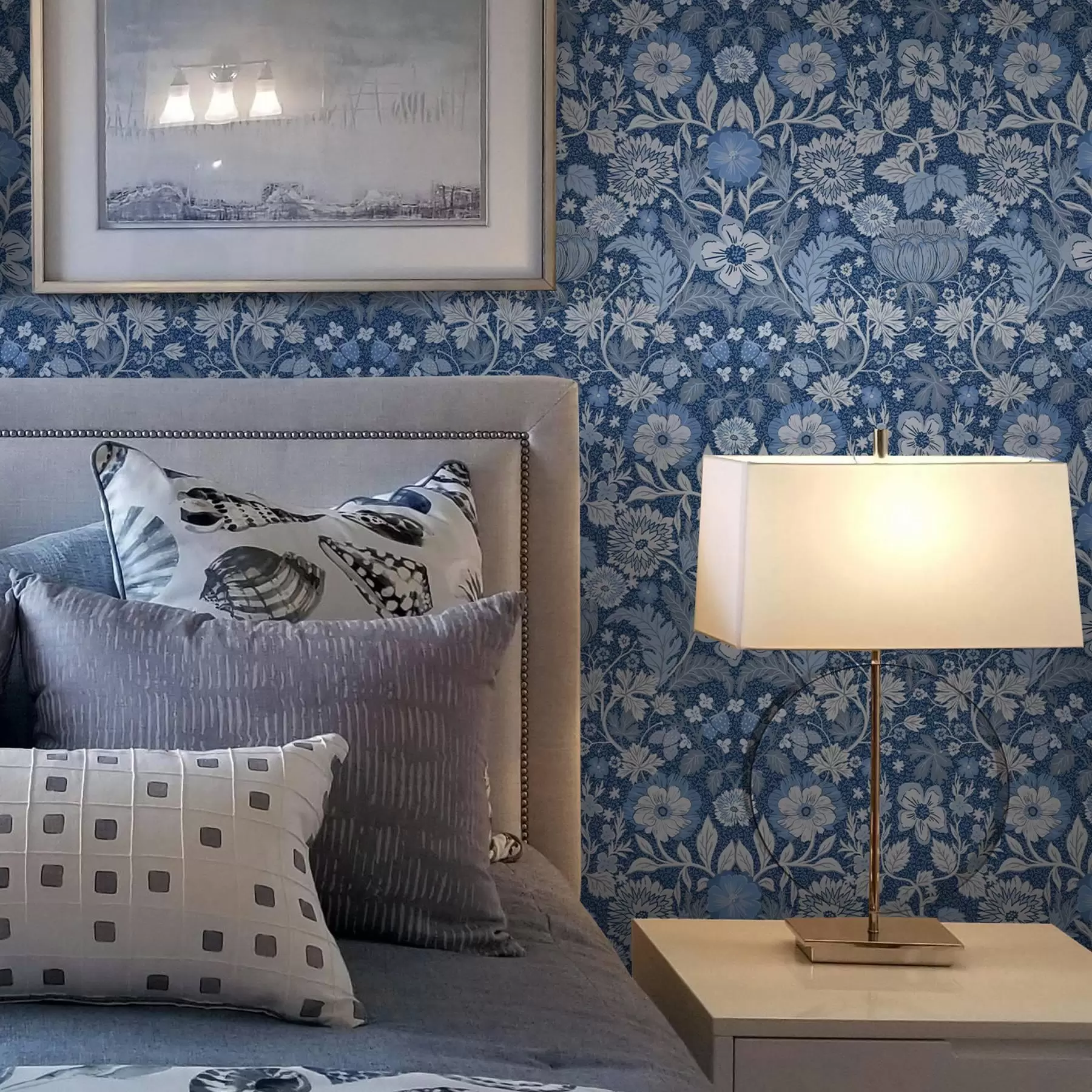 wall murals Плава ботаничка штампа у винтаге стилу a00145v2