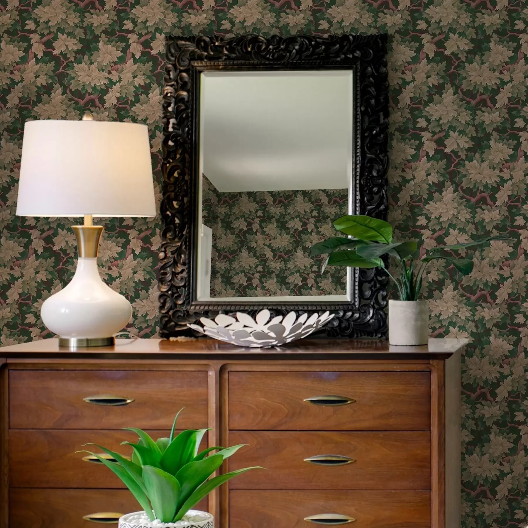 wall murals Листови у топлој палети на тамној позадини a00151v1