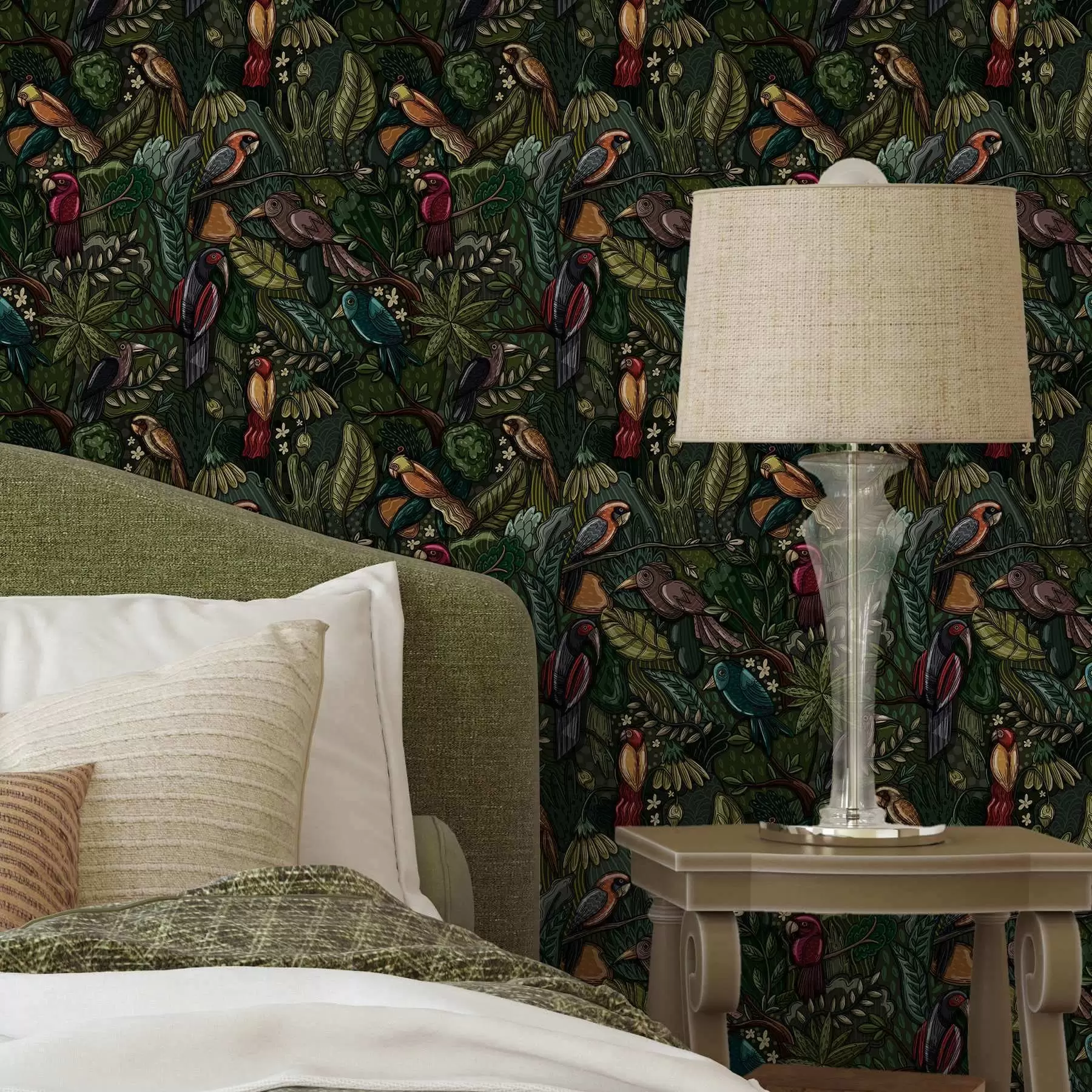 wall murals Егзотичне птице у џунгли у стилу гравуре a00157