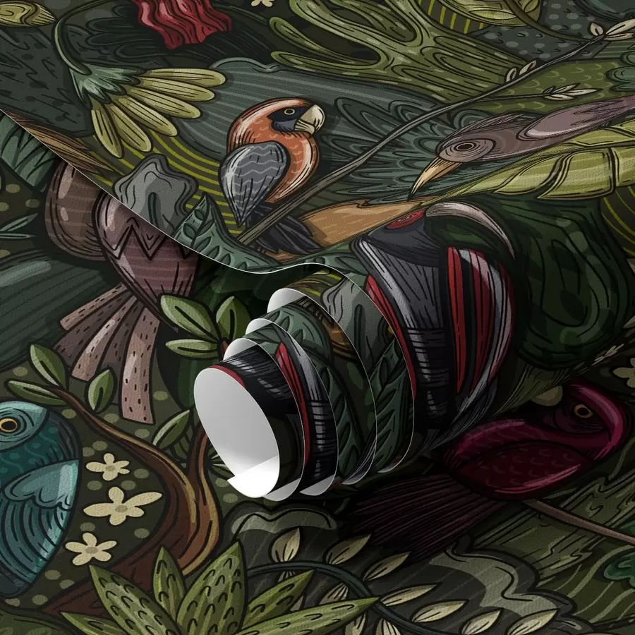 wall murals Егзотичне птице у џунгли у стилу гравуре a00157