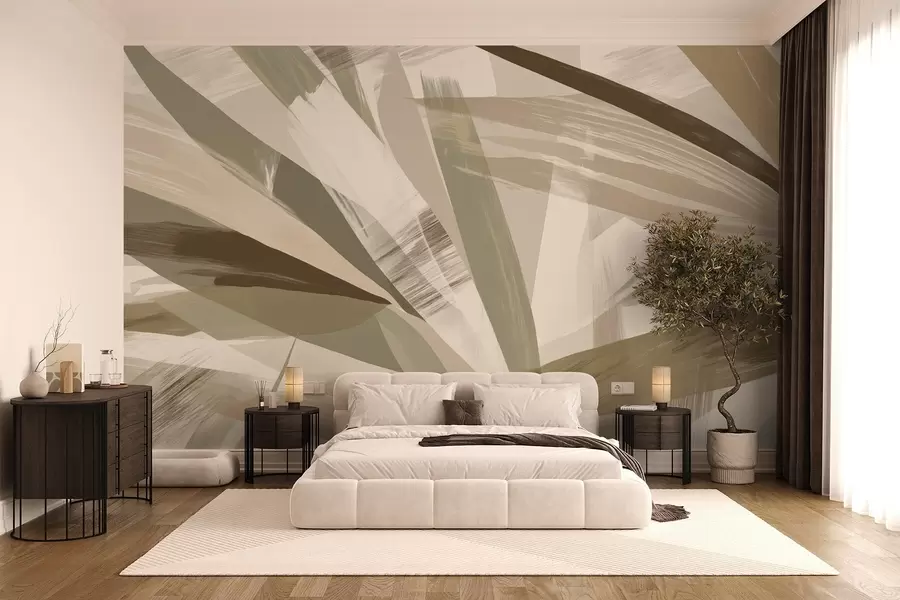 wall murals Апстрактни листови у зеленим и беж тоновима w09091