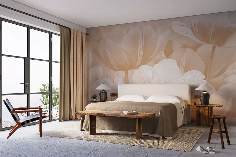 wall murals Беж макови у светлим тоновима w09099