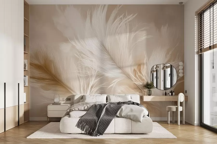 wall murals Летеће прозрачно перје на беж позадини w09102