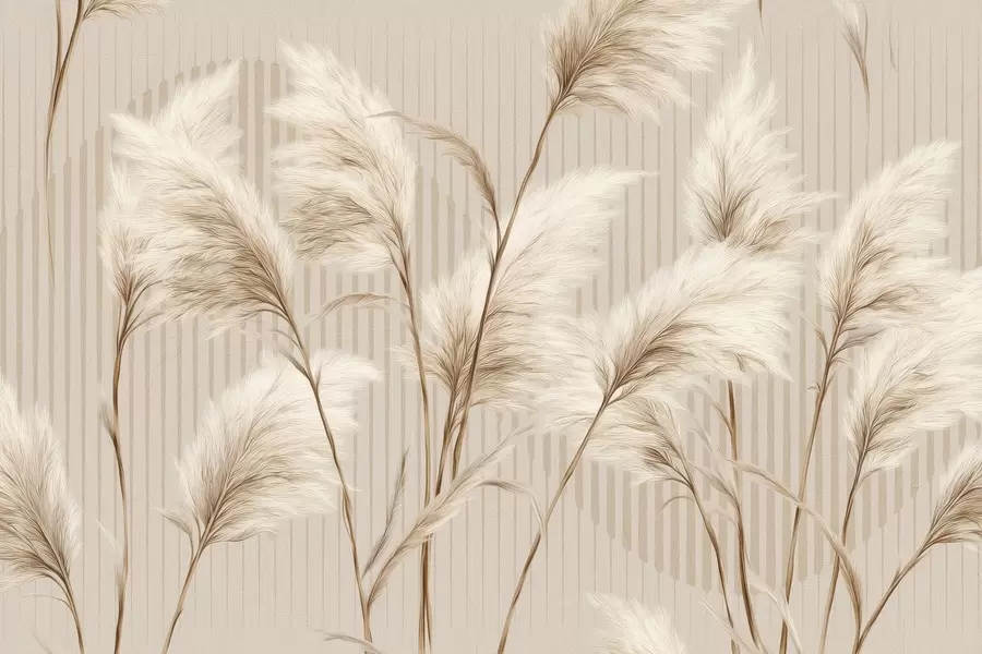 wall murals Пампас трава на позадини линија у беж тоновима w09104