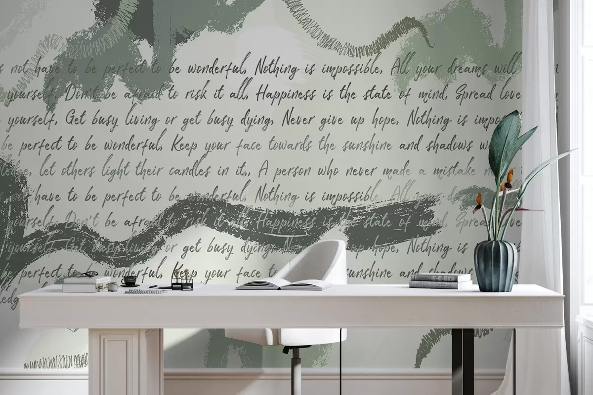 wall murals Дизајн са инспиративним цитатима, апстракцијом, зеленим бојама w03909v1