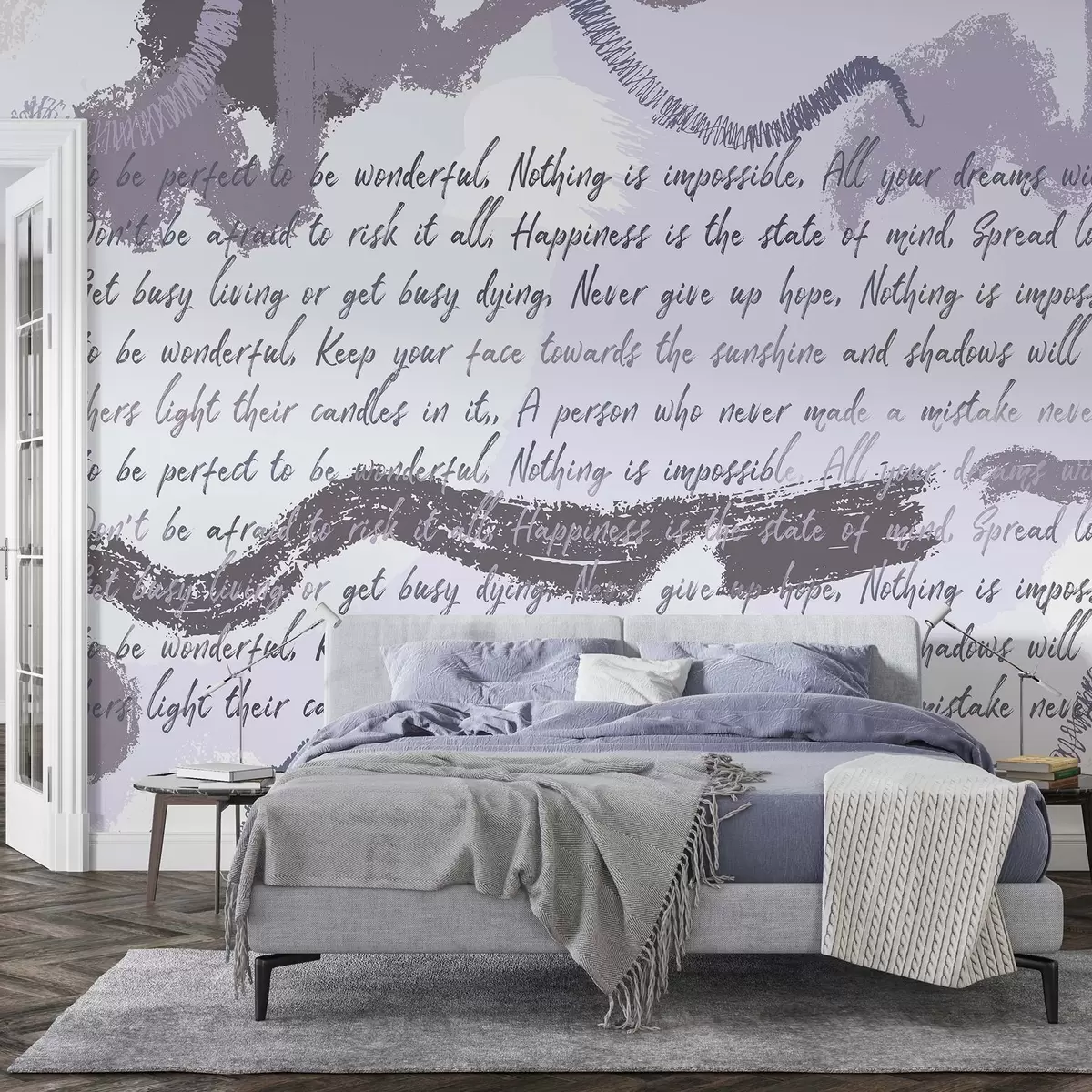 wall murals Дизајн са инспиративним цитатима, апстракцијом, љубичастим бојама w03909v2