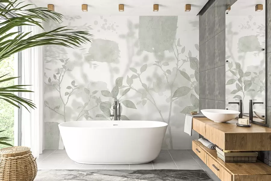 wall murals Силуете дрвећа, гране, природа, акварел, зелене боје w03911v1