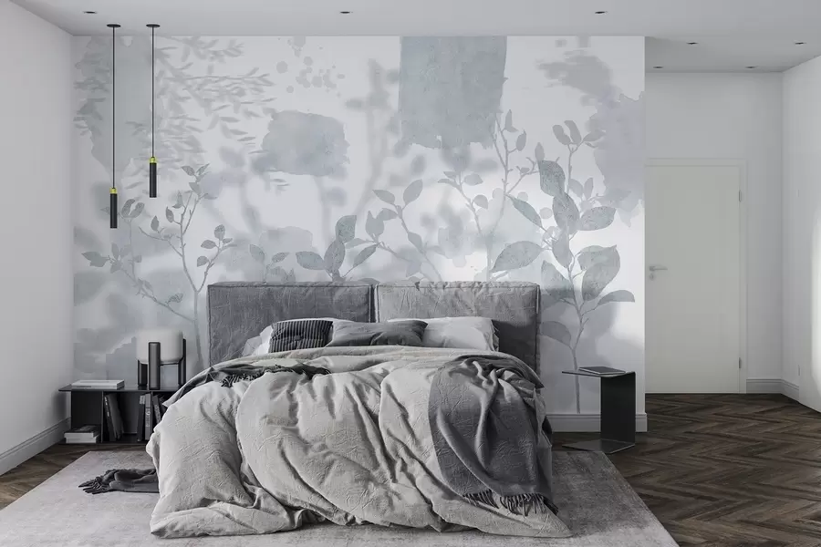 wall murals Силуете дрвећа, гране, природа, акварел, плаве боје w03911v2