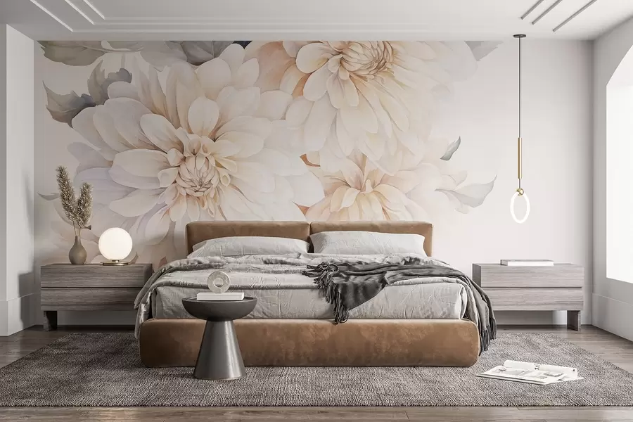 wall murals Пастелне далије са меким, нежним латицама брескве и беле боје у акварел стилу, мека позадина w09115