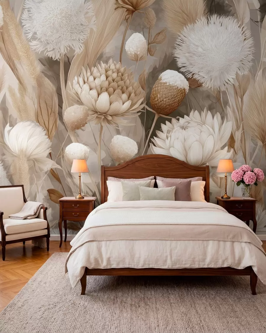wall murals Suvo cvijeće u krem boji w09121