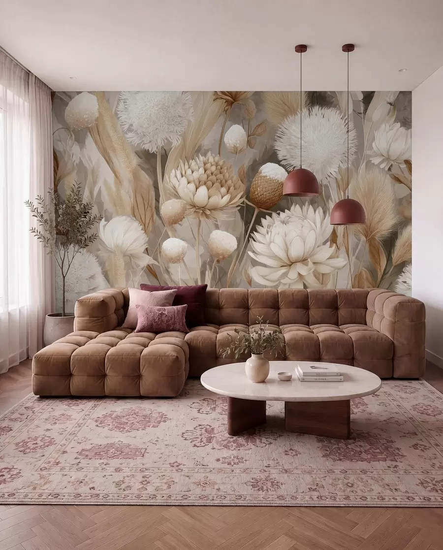 wall murals Suvo cvijeće u krem boji w09121