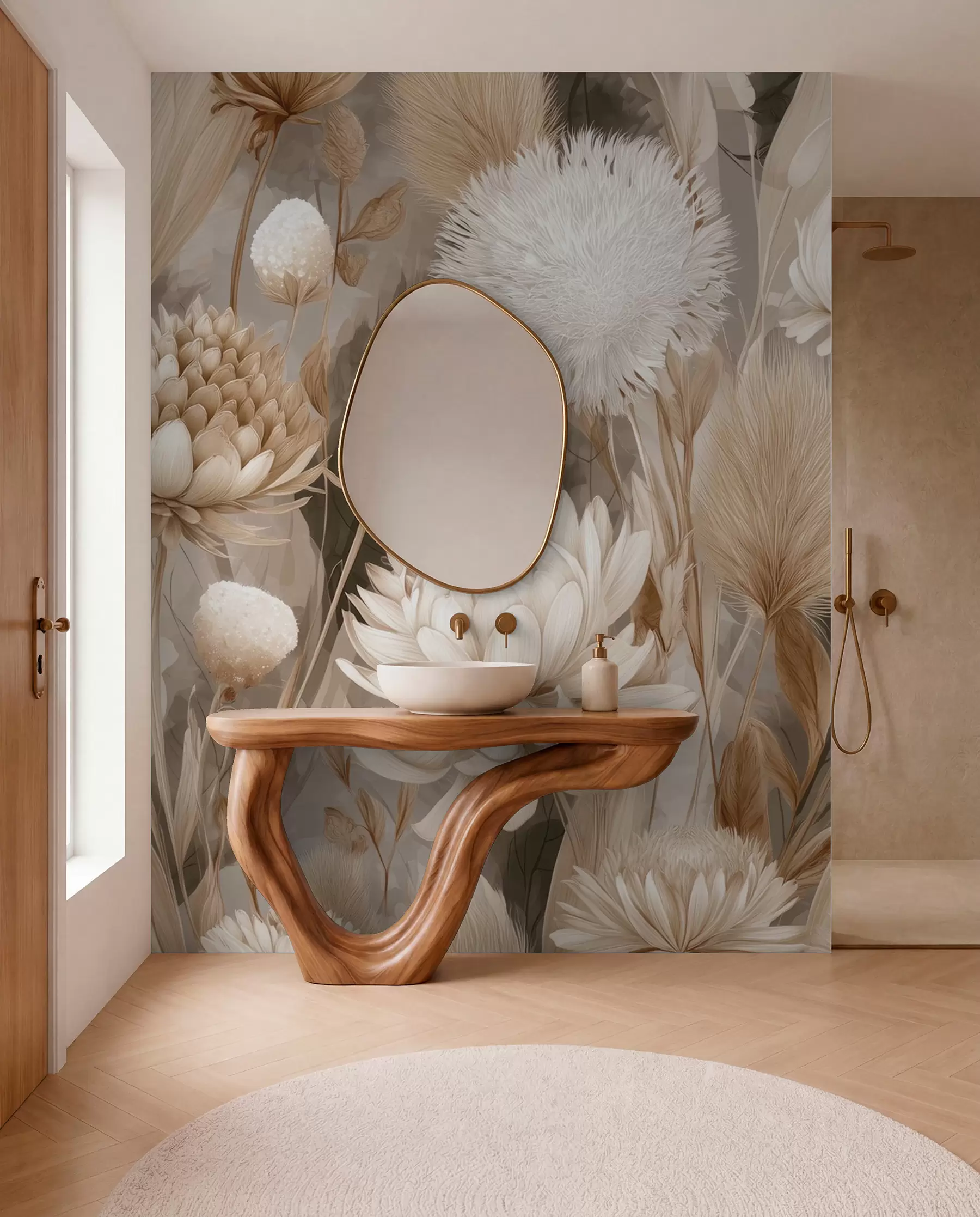 wall murals Suvo cvijeće u krem boji w09121