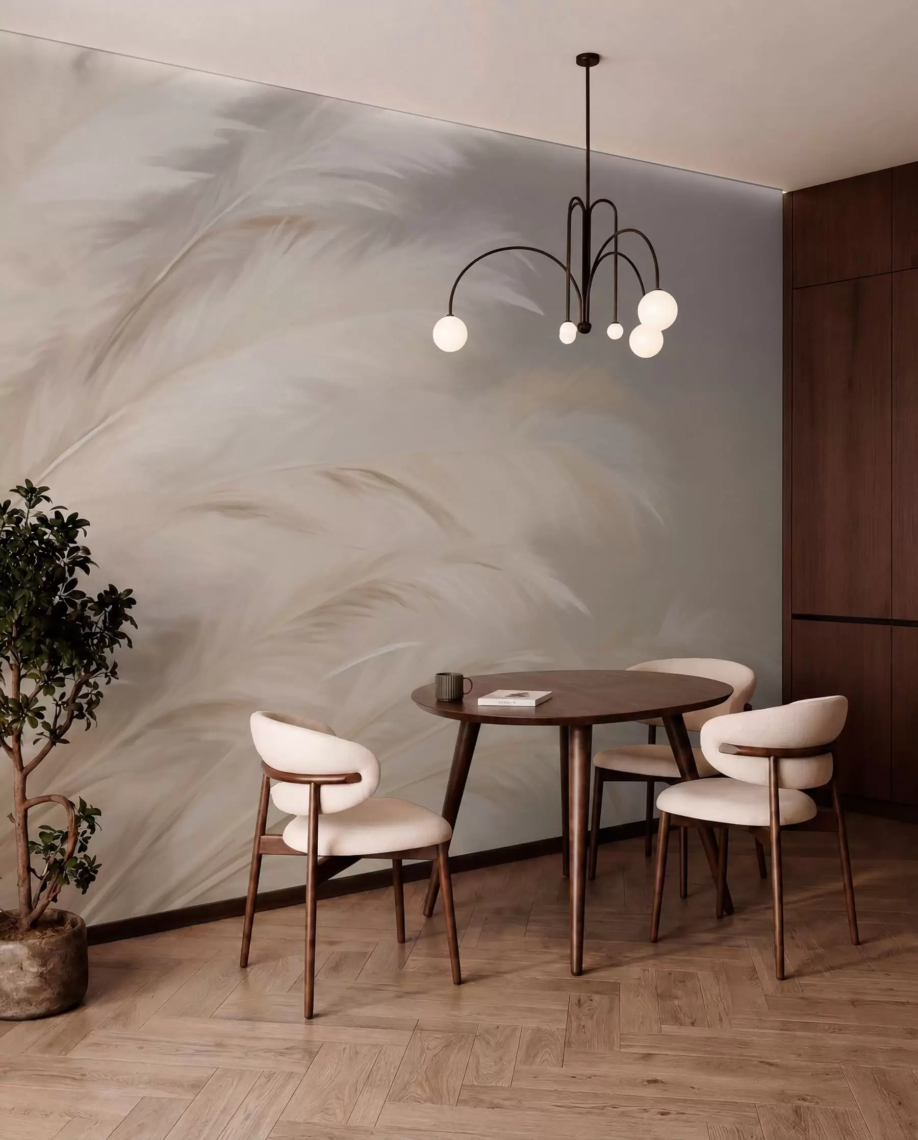 wall murals Меке, пахуљасте траве у беж и сивој боји w03992