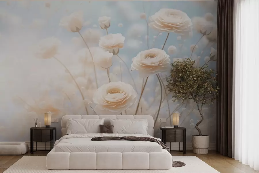 wall murals Нежне кремасте руже на светлоплавој позадини w03997