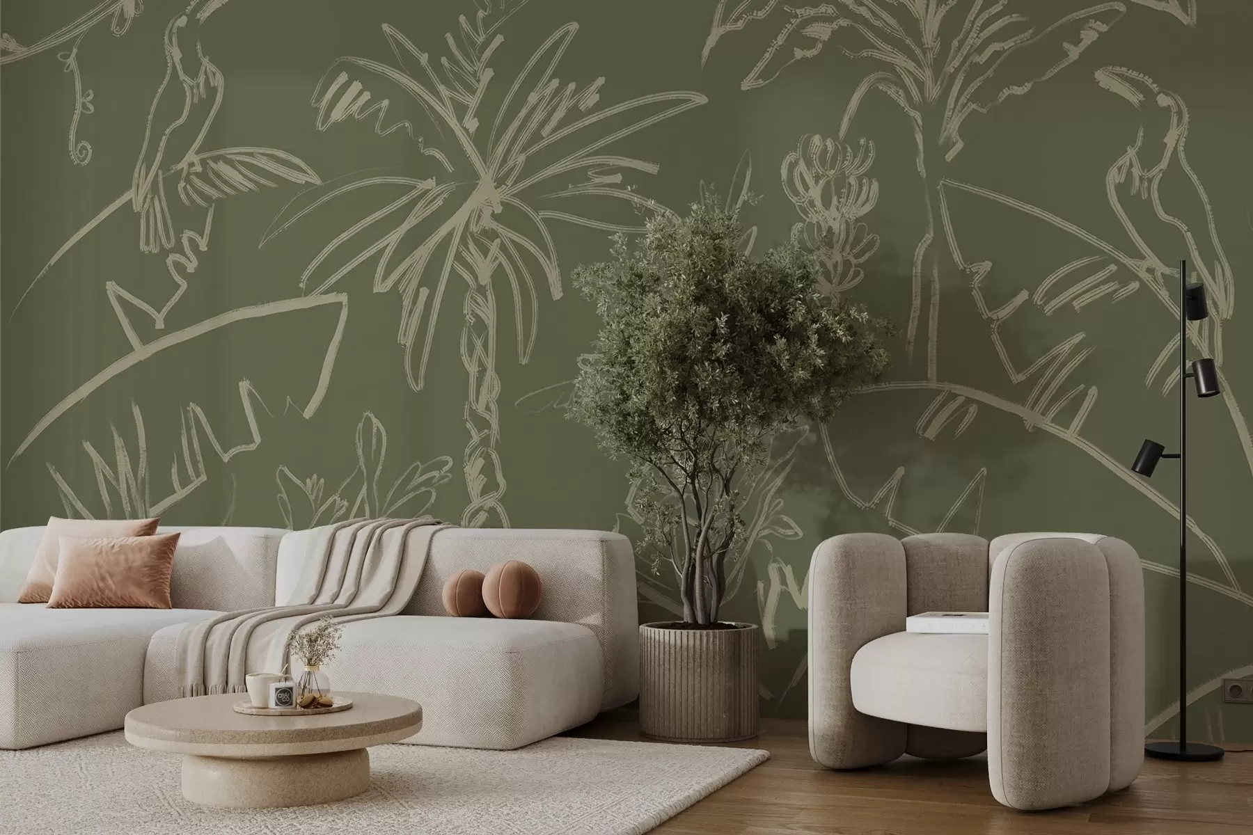 wall murals Тропски узорак на зеленој позадини, палме, банане w04020v6