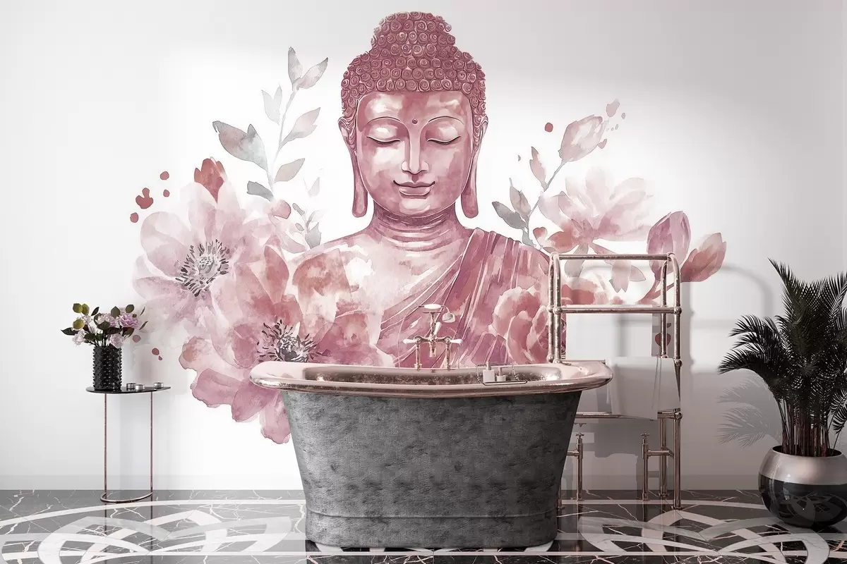 wall murals Акварел Буда са цвећем, духовна, бордо палета боја  w04005v2