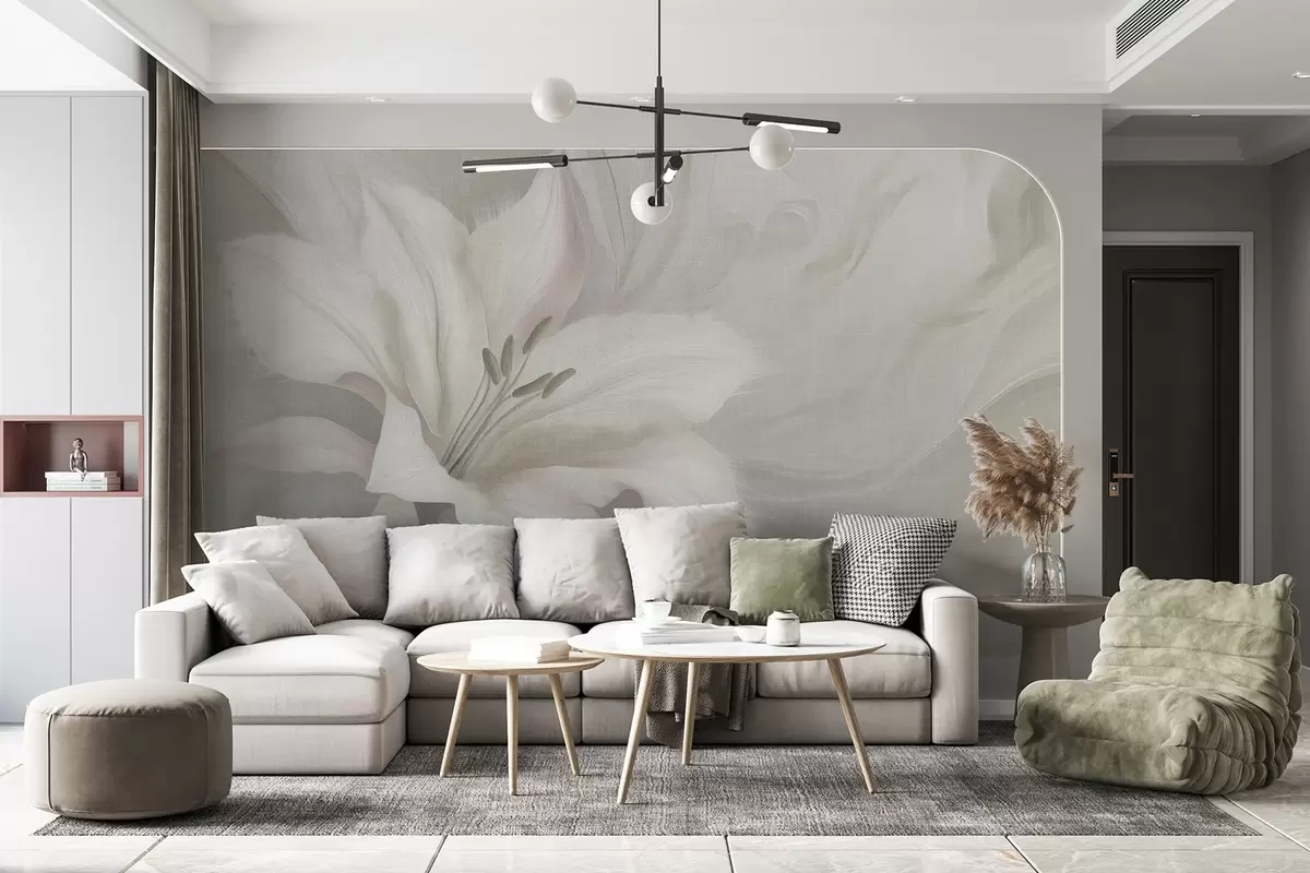 wall murals Флуидна апстракција цвета љиљана, цветне, сиве боје w04006v2