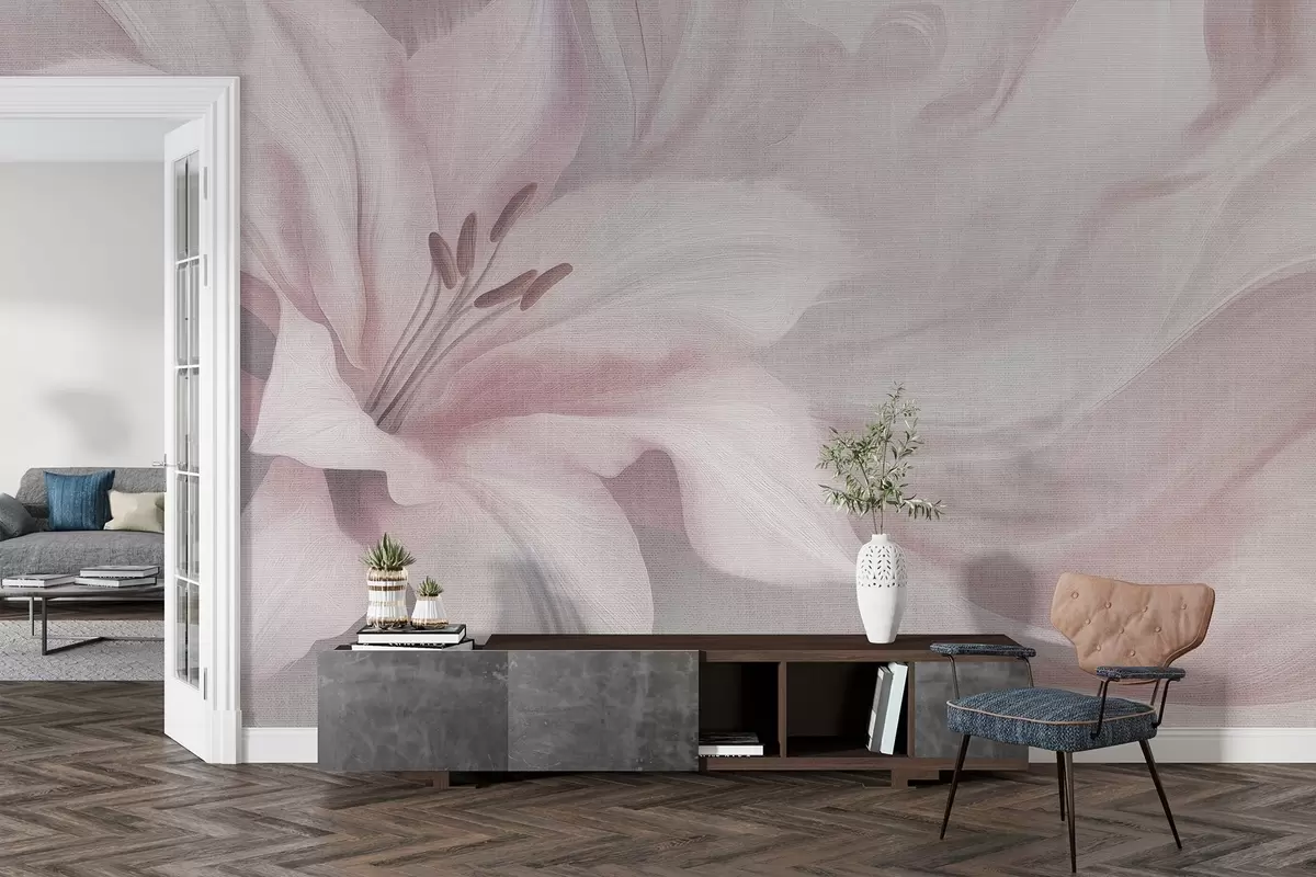 wall murals Флуидна апстракција цвета љиљана, цветне, ружичасте и беж боје w04006v4