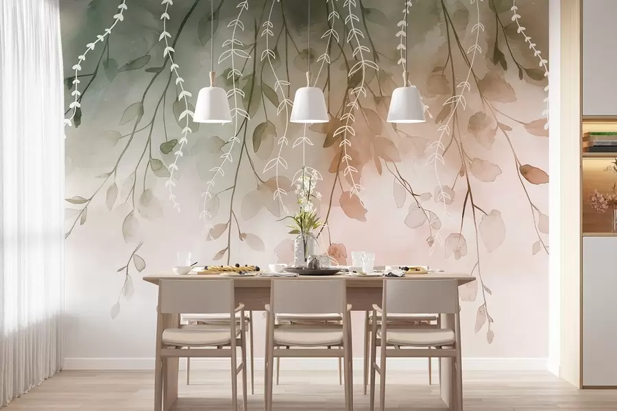 wall murals Гране са лишћем у акварел стилу, природне јесење боје w04007v1