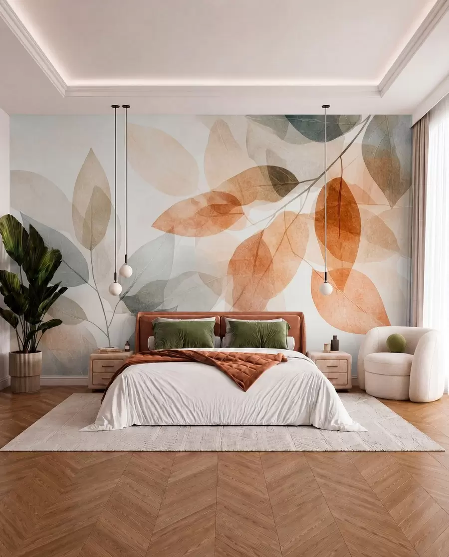 wall murals Lišće u ćilibaru i sivom w04024