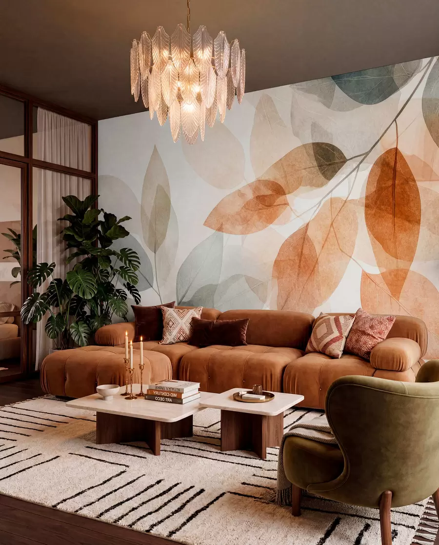 wall murals Lišće u ćilibaru i sivom w04024