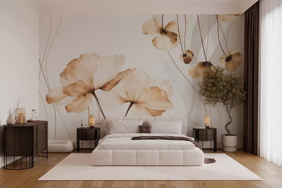 wall murals цвеће у акварел стилу у смеђим тоновима w04026