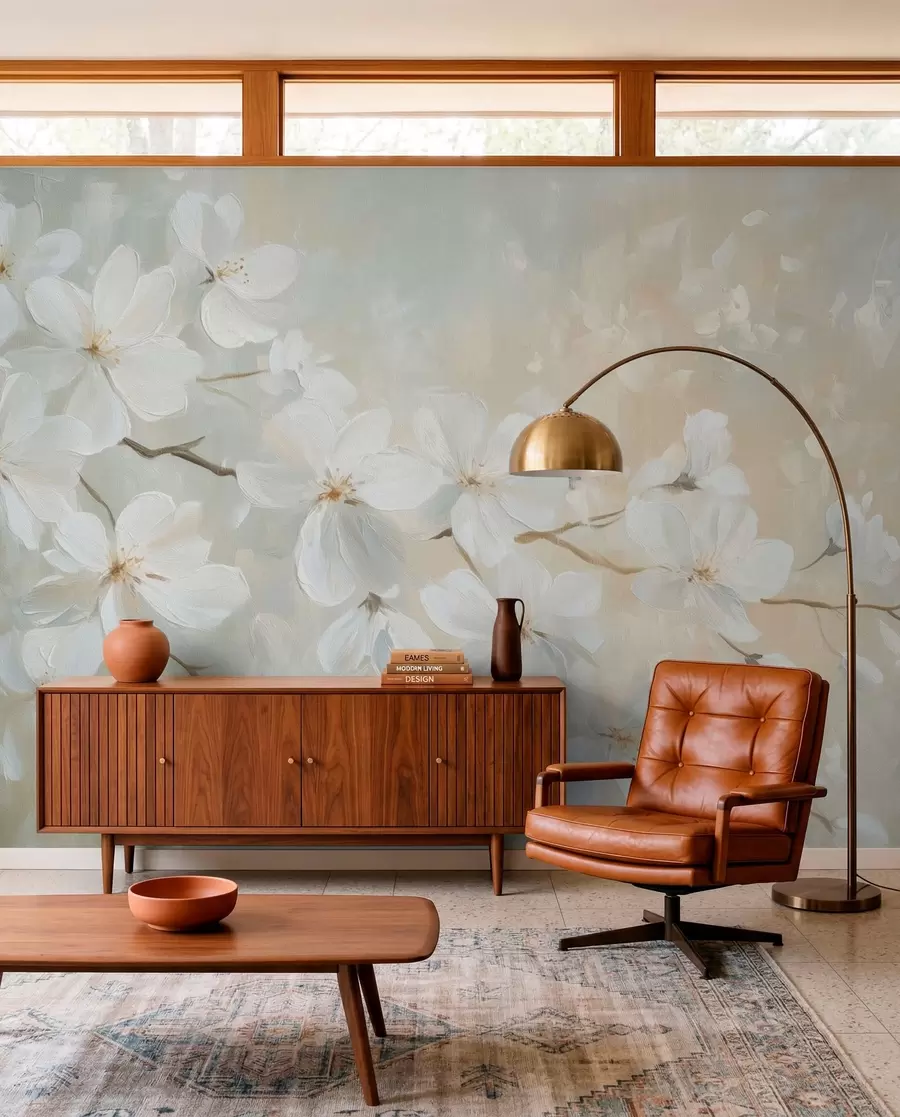 wall murals Нежна цветајућа грана кајсије у стилу уљаног сликарства у пастелним бојама w04029