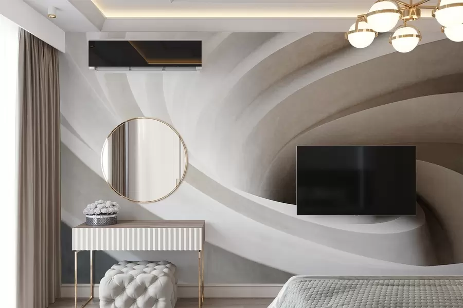 wall murals Апстрактни текстурирани вртлог белих и беж слојева, стварајући ефекат вртлога, динамичну композицију, модеран минималистички дизајн w09144