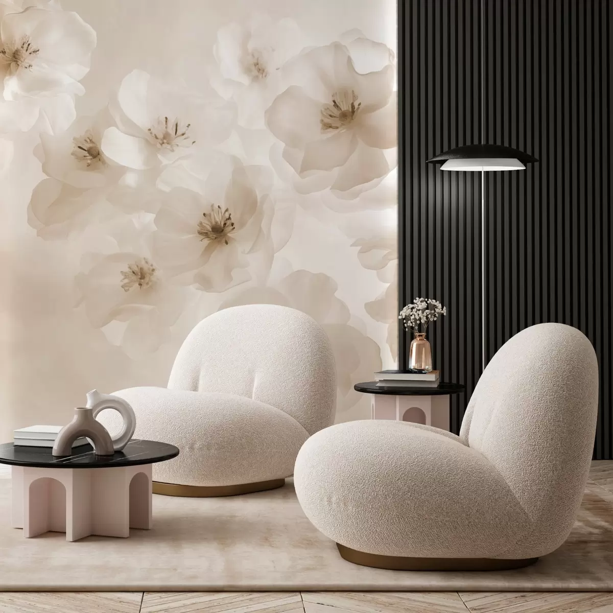 wall murals Нежно велико цвеће, нијансе беж w03931v2