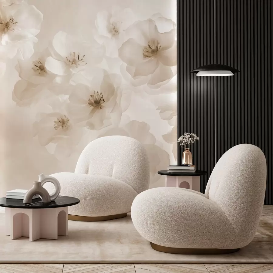 wall murals Нежно велико цвеће, нијансе беж w03931v2