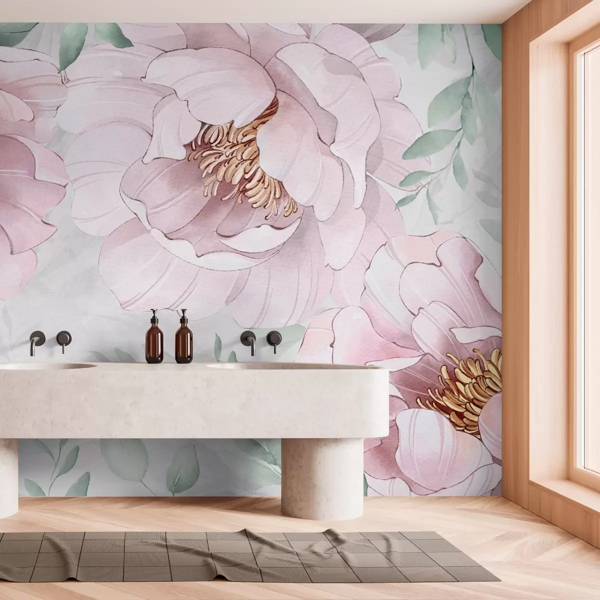 wall murals Ружичасти божури имитирају акварел w03932v2