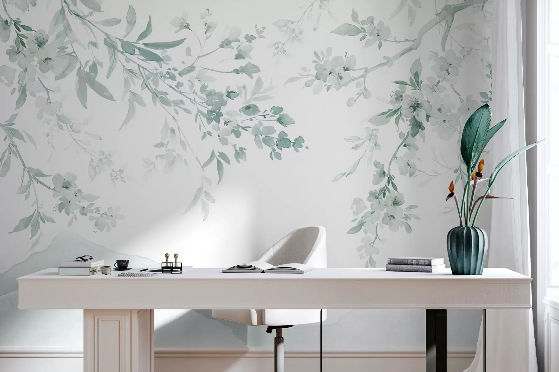 wall murals Цветне гране, имитација акварела, зелене нијансе w03935v3