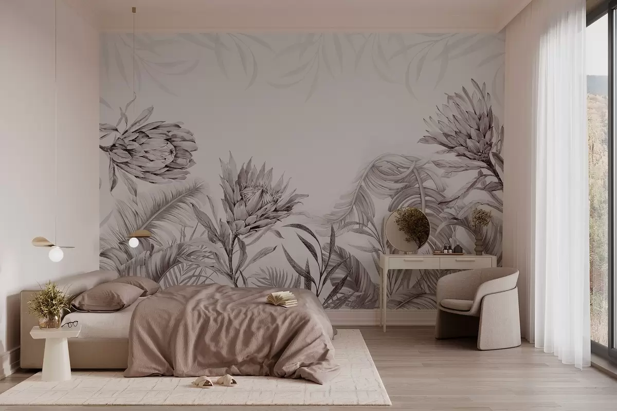 wall murals Протеа међу тропским лишћем w03952v1
