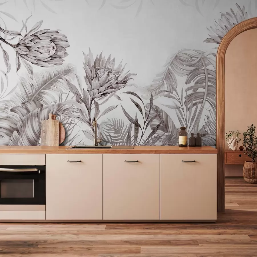 wall murals Протеа међу тропским лишћем w03952v1