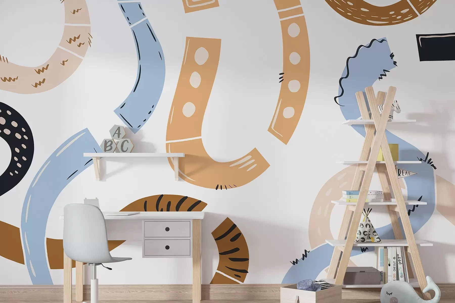 wall murals Апстрактни цртежи, малолетнички, цртежи, браон, плави, ружичасти w04066