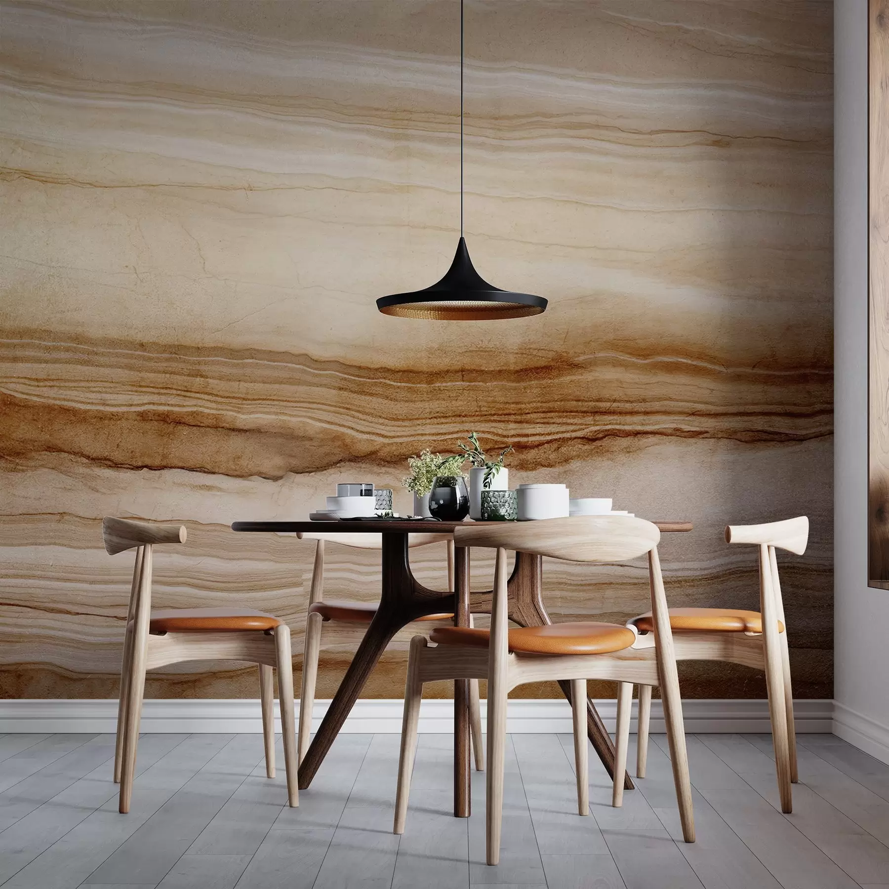 wall murals Имитација текстуре дрвета са хоризонталним линијама, беж и тамносмеђа боја, природни принт, земљани меки тонови w09156