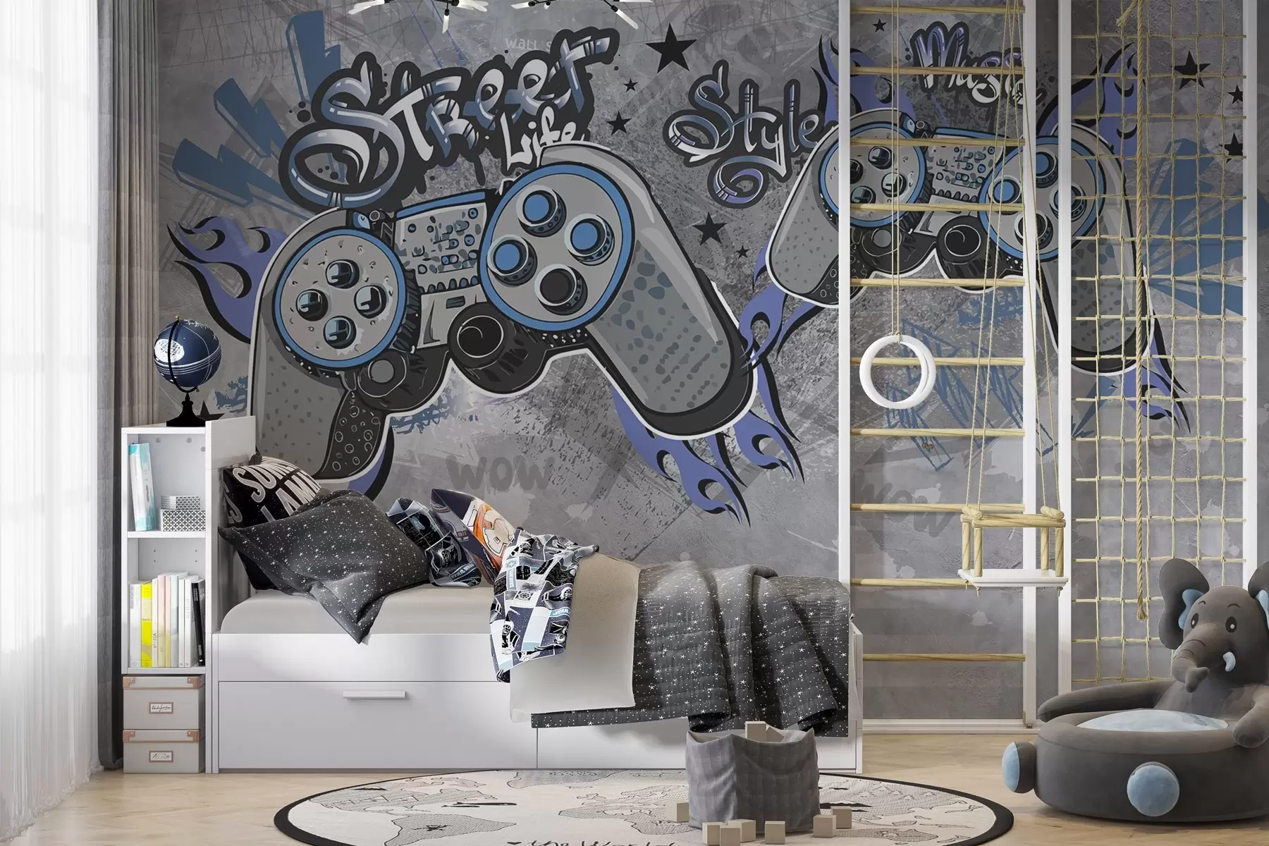 wall murals Конзоле у стилу уличне уметности на гранџ зиду w04054