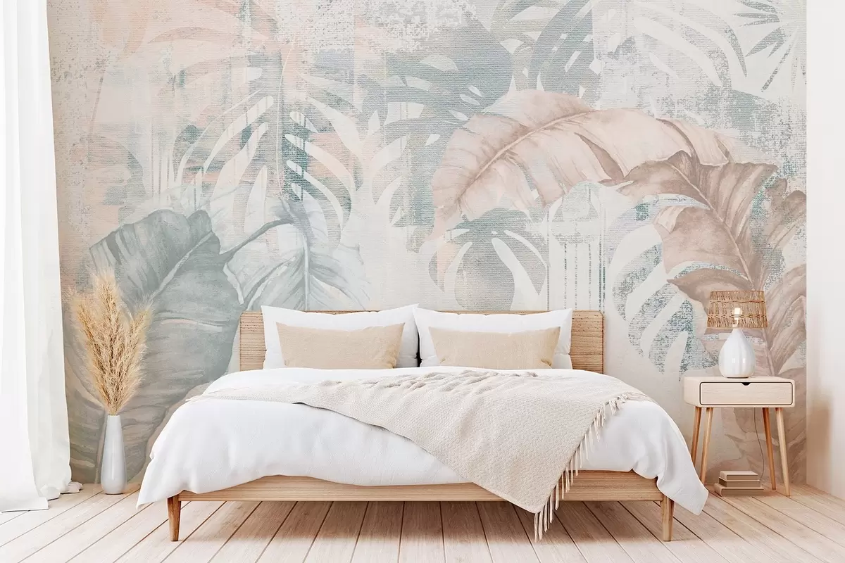 wall murals Тропско лишће у гранџ стилу w03956