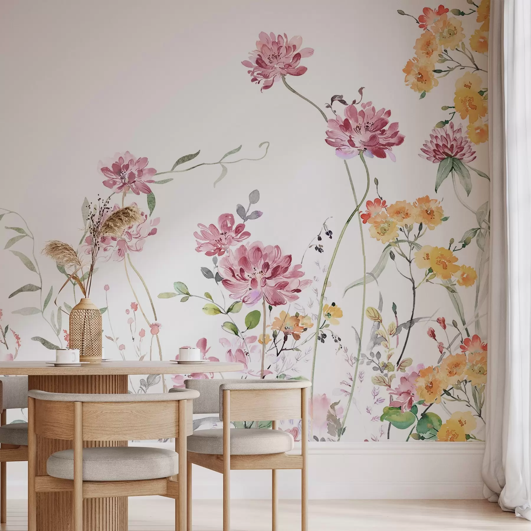 wall murals Нежна имитација дивљег цвећа у акварелу w03957