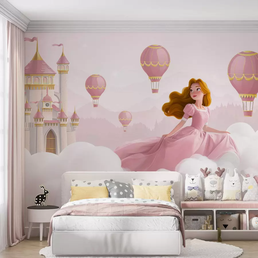wall murals Принцеза међу облацима на позадини пејзажа са замком w04015v1