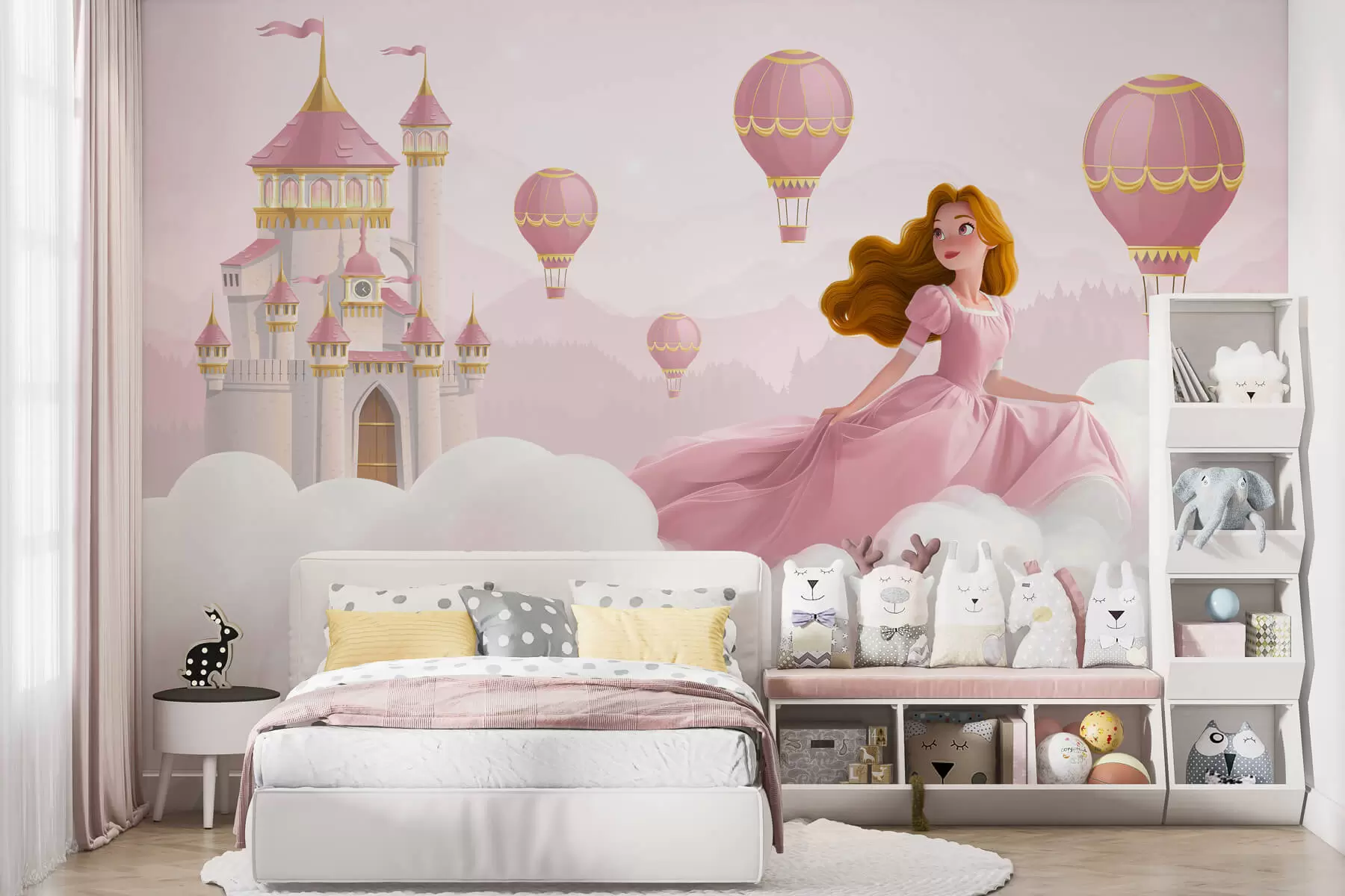 wall murals Принцеза међу облацима на позадини пејзажа са замком w04015v1