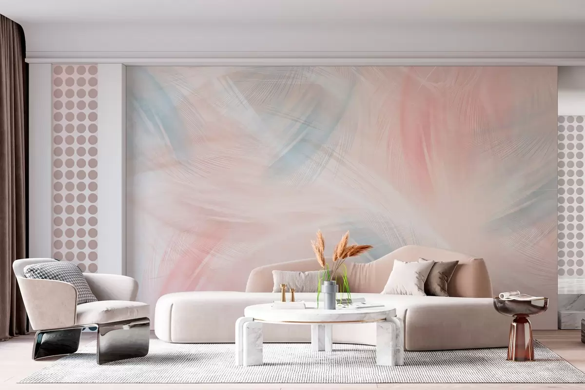 wall murals прозрачно перје у нијансама ружичасте и плаве w04071