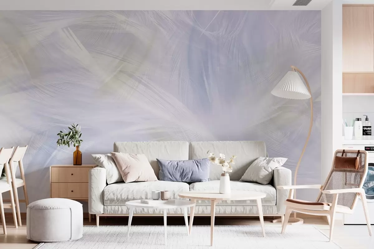 wall murals прозрачно перје у нијансама беж и плаве w04071v1