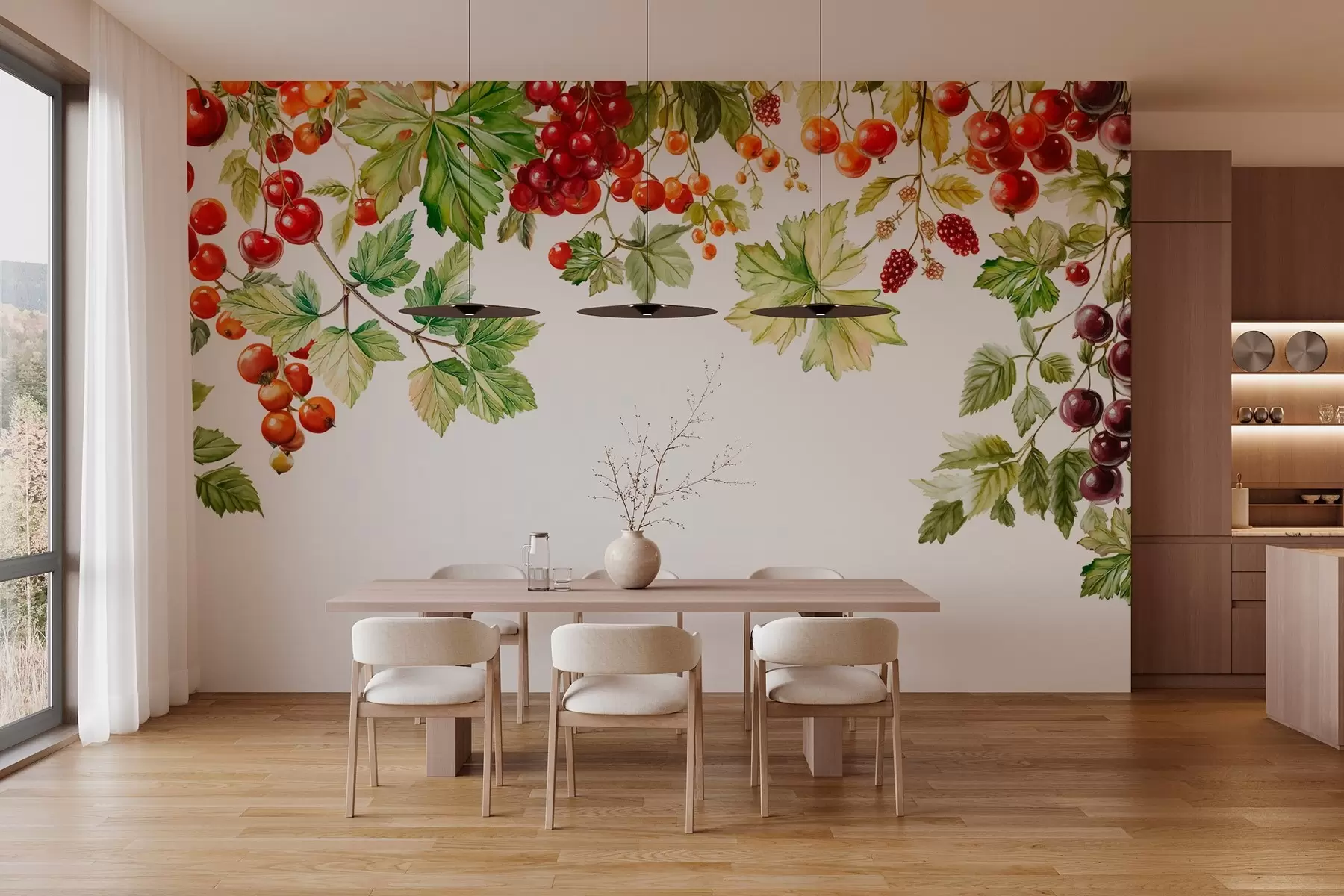 wall murals Гроздови рибизли висе са врха у акварелном стилу на белој позадини w04073