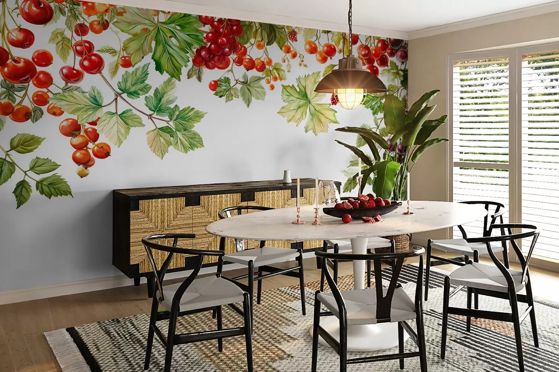 wall murals Гроздови рибизли висе са врха у акварелном стилу на белој позадини w04073
