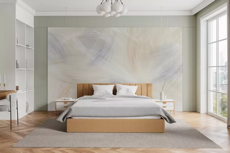 wall murals прозрачно перје у нијансама плаве и беж w04071v2