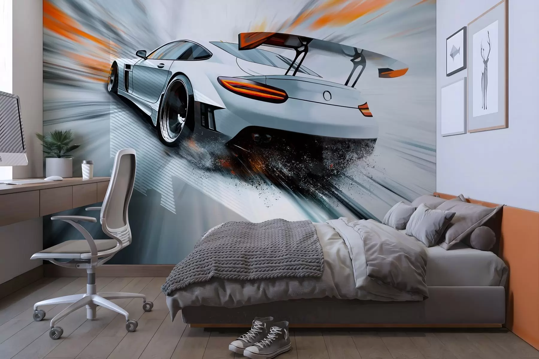 wall murals динамичан спортски аутомобил који јури кроз свемир w04074